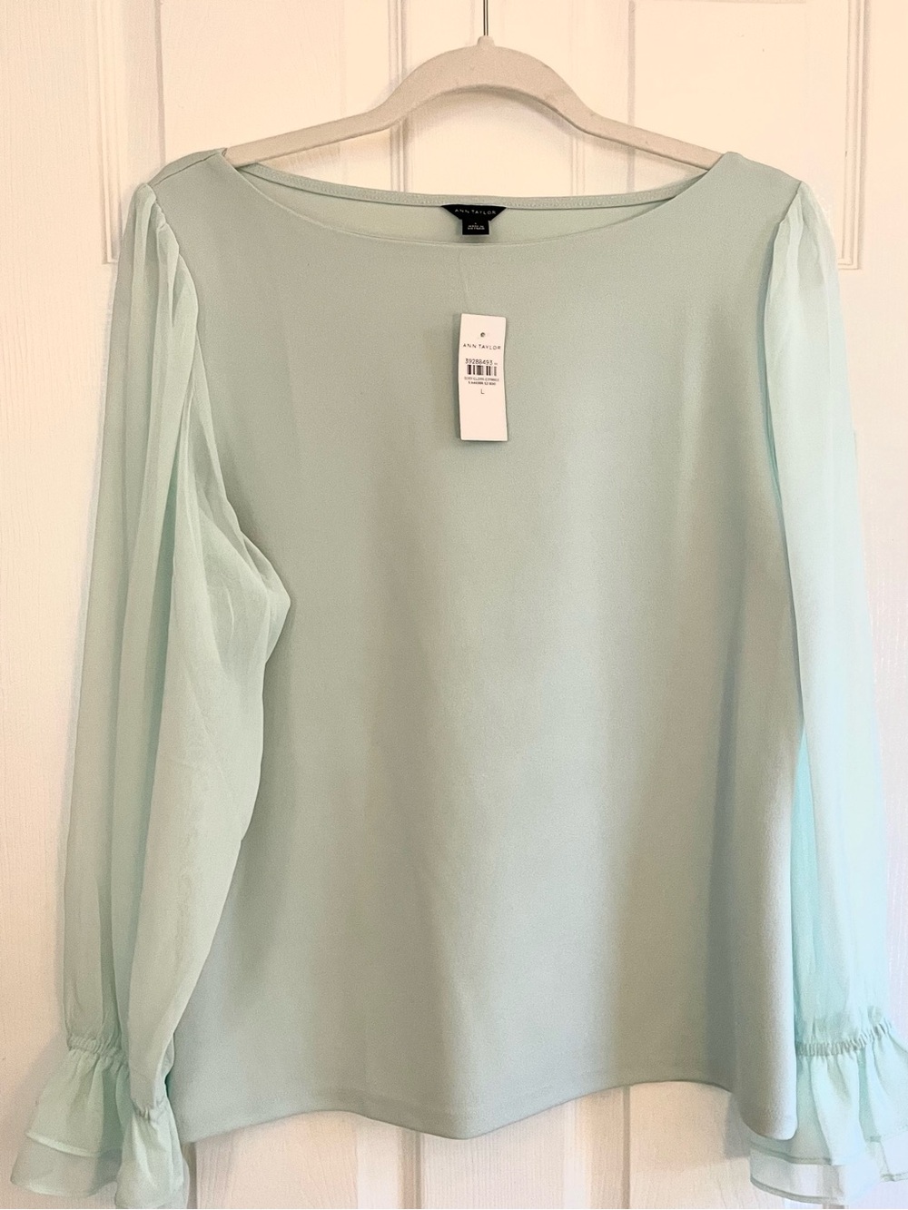 NWT Ann Taylor Sheer Sleeve Blouse in Light Aqua